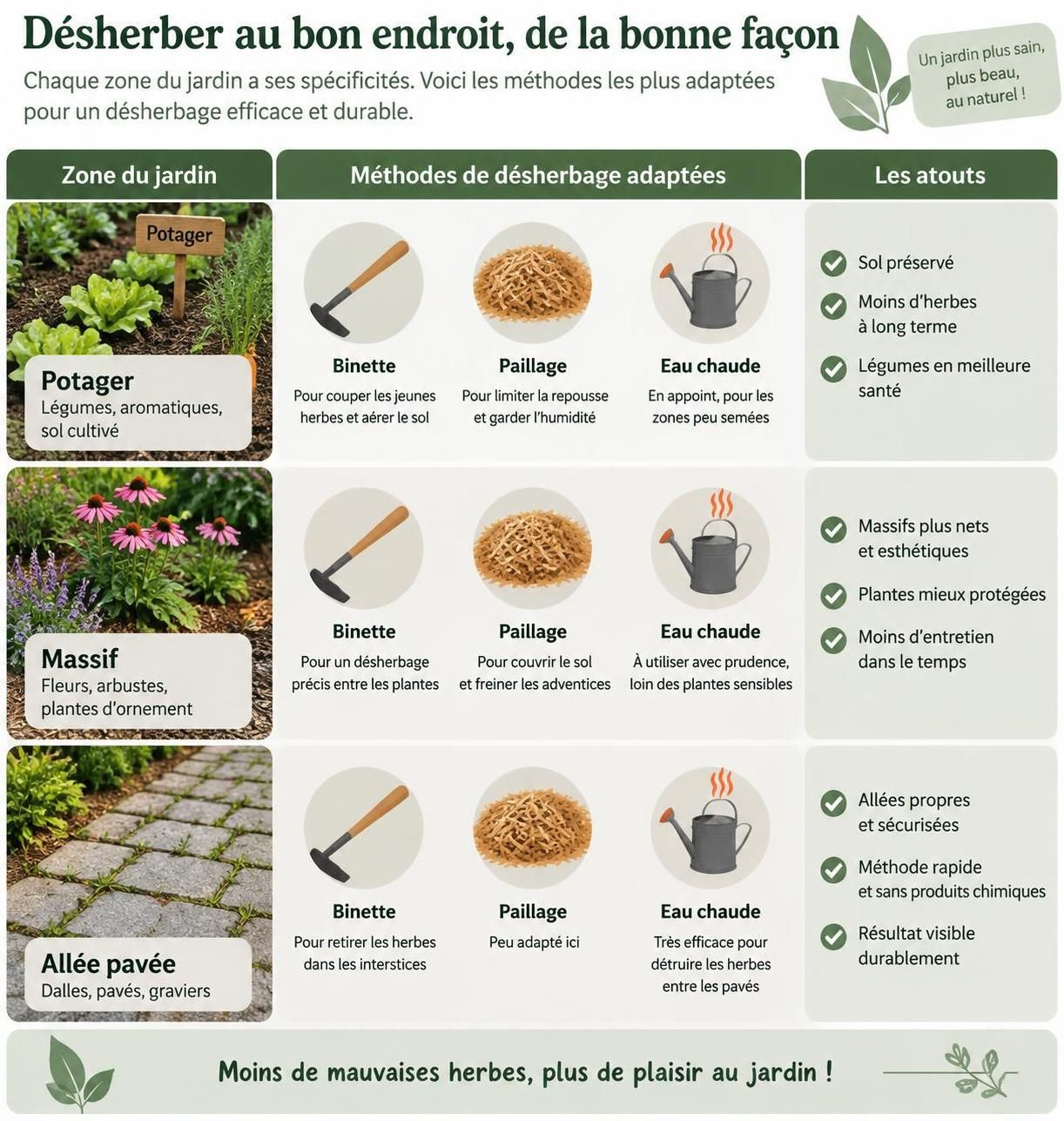 désherbant naturel ou chimique : comparez efficacité, risques et usages pour choisir la solution adaptée à votre jardin et à vos besoins.