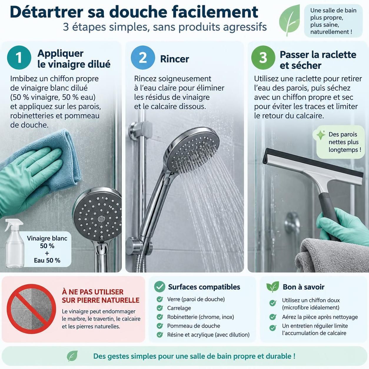 découvrez comment détartrer naturellement votre douche et vos robinets, avec des méthodes efficaces sans produits chimiques et les bonnes fréquences d’entretien.