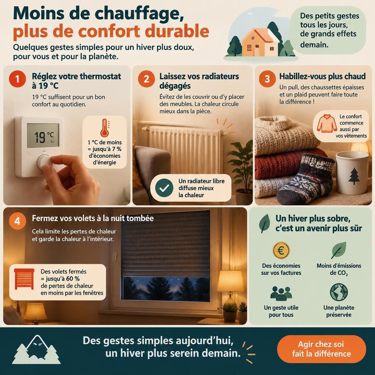 découvrez les gestes simples pour réduire votre consommation d’énergie cet hiver et faire baisser votre facture sans sacrifier votre confort.