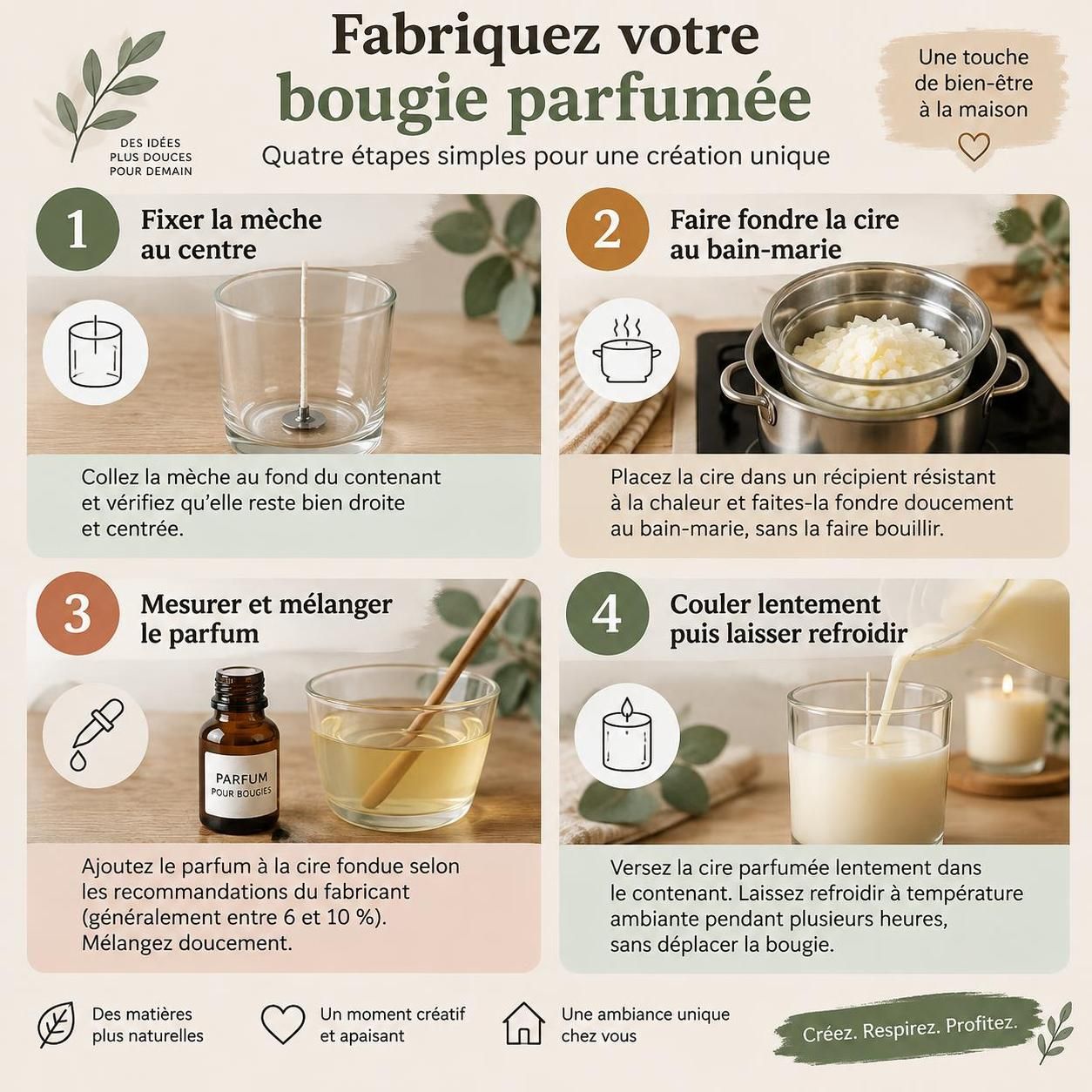 découvrez le matériel indispensable, les techniques faciles et des recettes pas à pas pour fabriquer vos propres bougies parfumées, même en débutant.