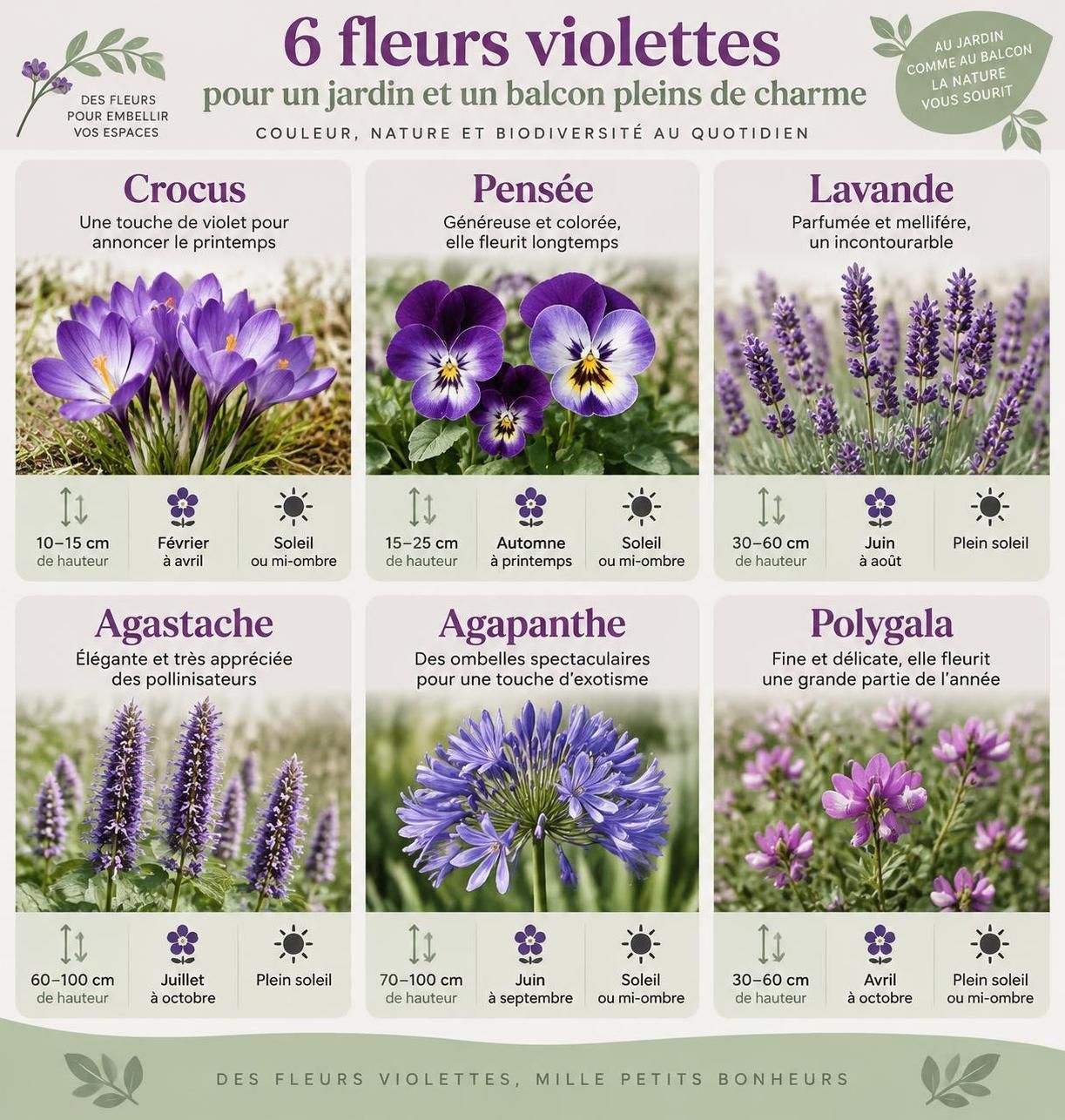 découvrez les plus belles fleurs violettes pour le jardin et le balcon, ainsi que leurs besoins en soleil, en arrosage et en entretien.