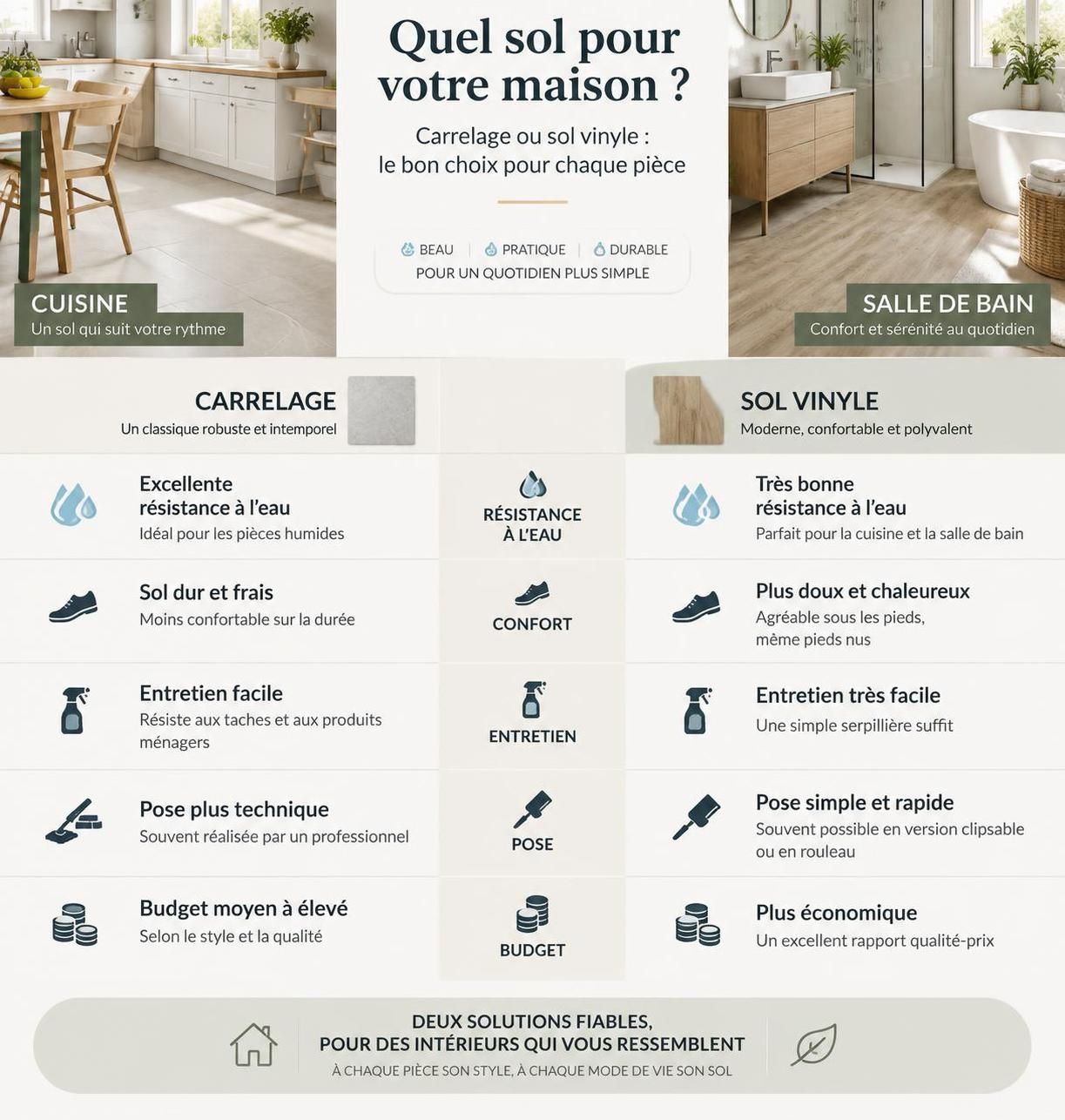 gerflor ou carrelage pour la cuisine et la salle de bain ? comparez leurs avantages, leur entretien et leur résistance pour choisir le bon sol en 2026.