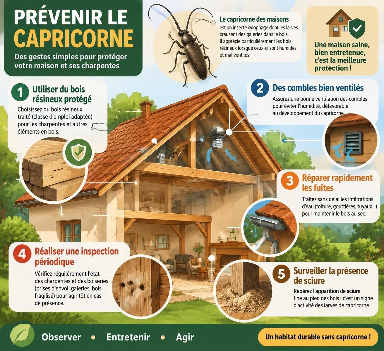 repérez les signes d’une infestation de capricornes dans le bois et découvrez les traitements à appliquer pour protéger votre charpente avant les dégâts structurels.