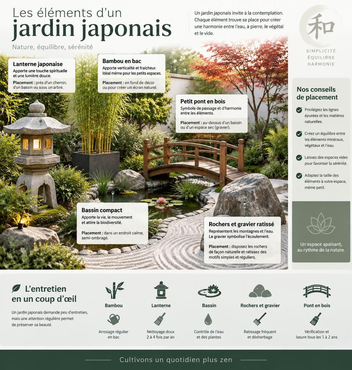 dĂ©couvrez comment crĂ©er un jardin japonais apaisant grĂące Ă lâĂ©quilibre des vĂ©gĂ©taux, des pierres et des Ă©lĂ©ments minĂ©raux.