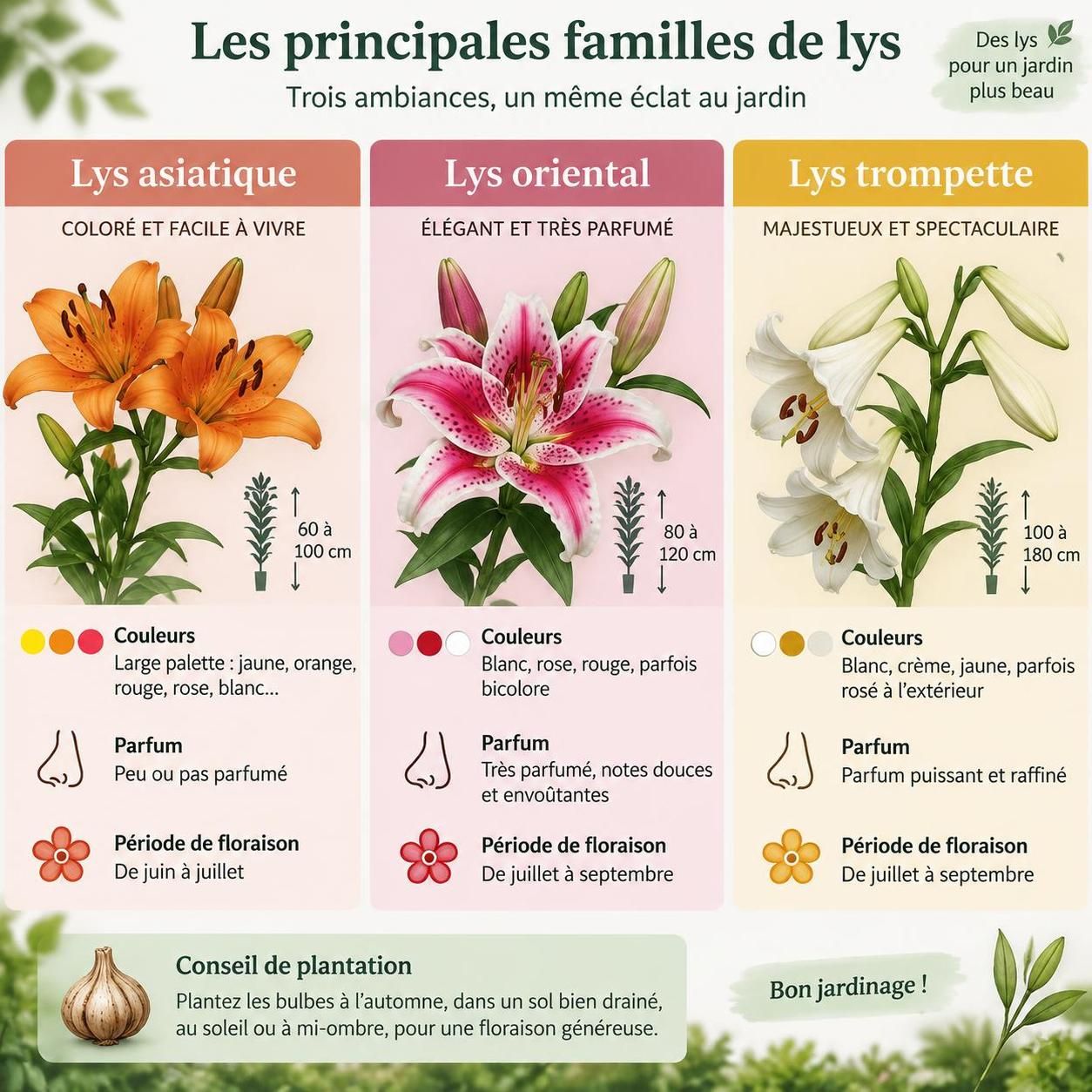 découvrez comment planter, multiplier et entretenir les lys pour profiter de leurs fleurs élégantes au jardin comme en pot.