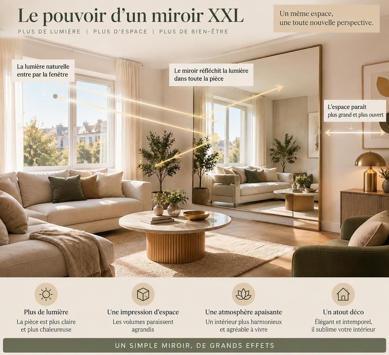 découvrez comment positionner un miroir xxl pour agrandir visuellement votre intérieur, capter la lumière et sublimer votre décoration.