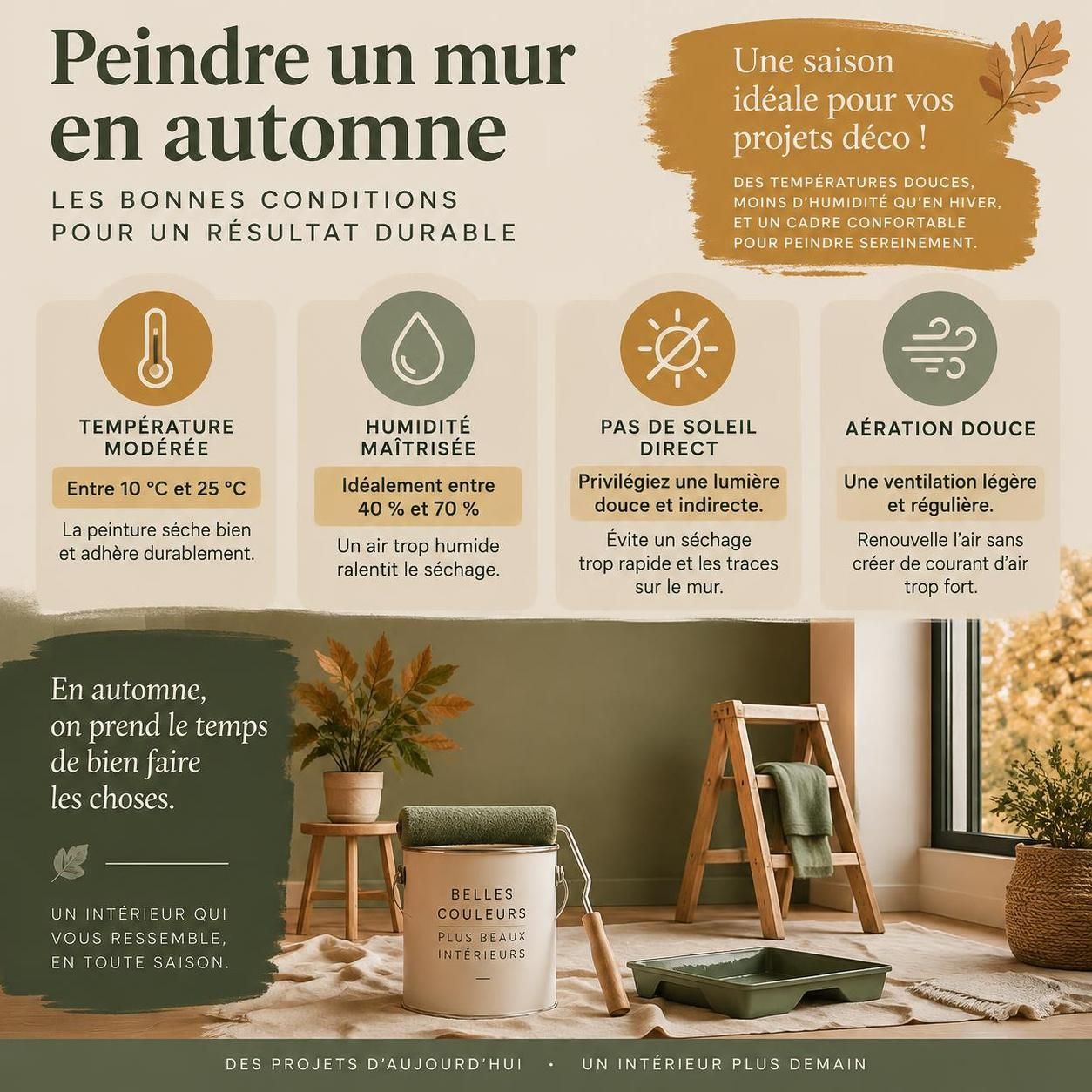 peindre ses murs en automne : évitez les erreurs liées à l’humidité et à la température, et choisissez les bons produits pour un résultat durable et soigné.