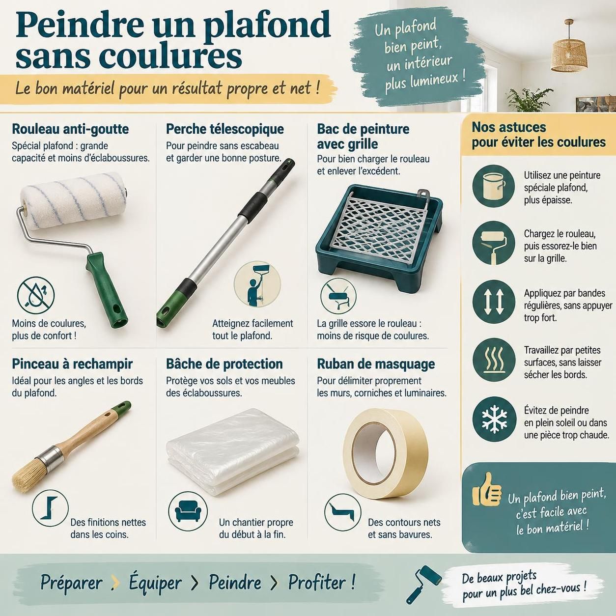 découvrez comment peindre votre plafond proprement, éviter les coulures et obtenir une finition uniforme sans auréoles grâce à nos astuces.