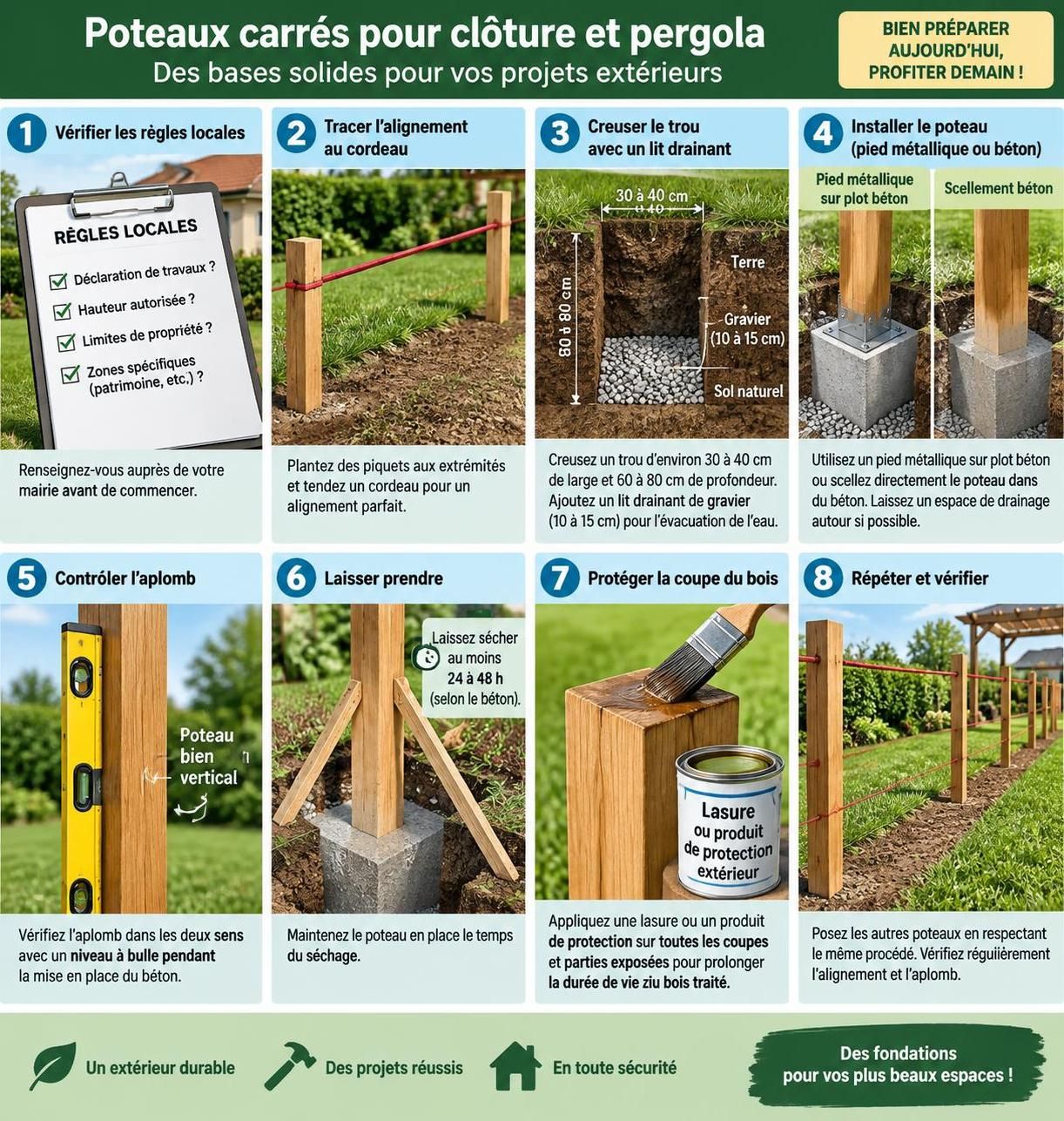 découvrez les matériaux adaptés aux poteaux carrés pour clôture ou pergola et suivez nos conseils pour réussir leur pose durablement.