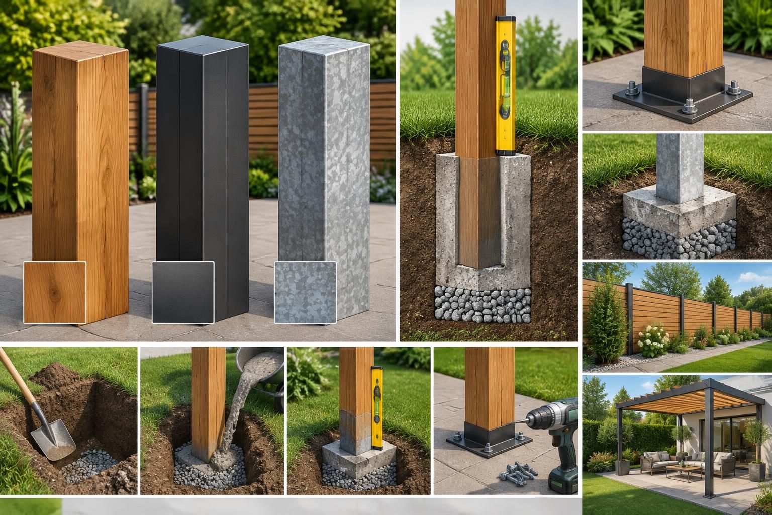 bois, métal ou béton : comparez les matériaux des poteaux carrés pour clôture ou pergola et suivez nos conseils pour une pose solide et durable.
