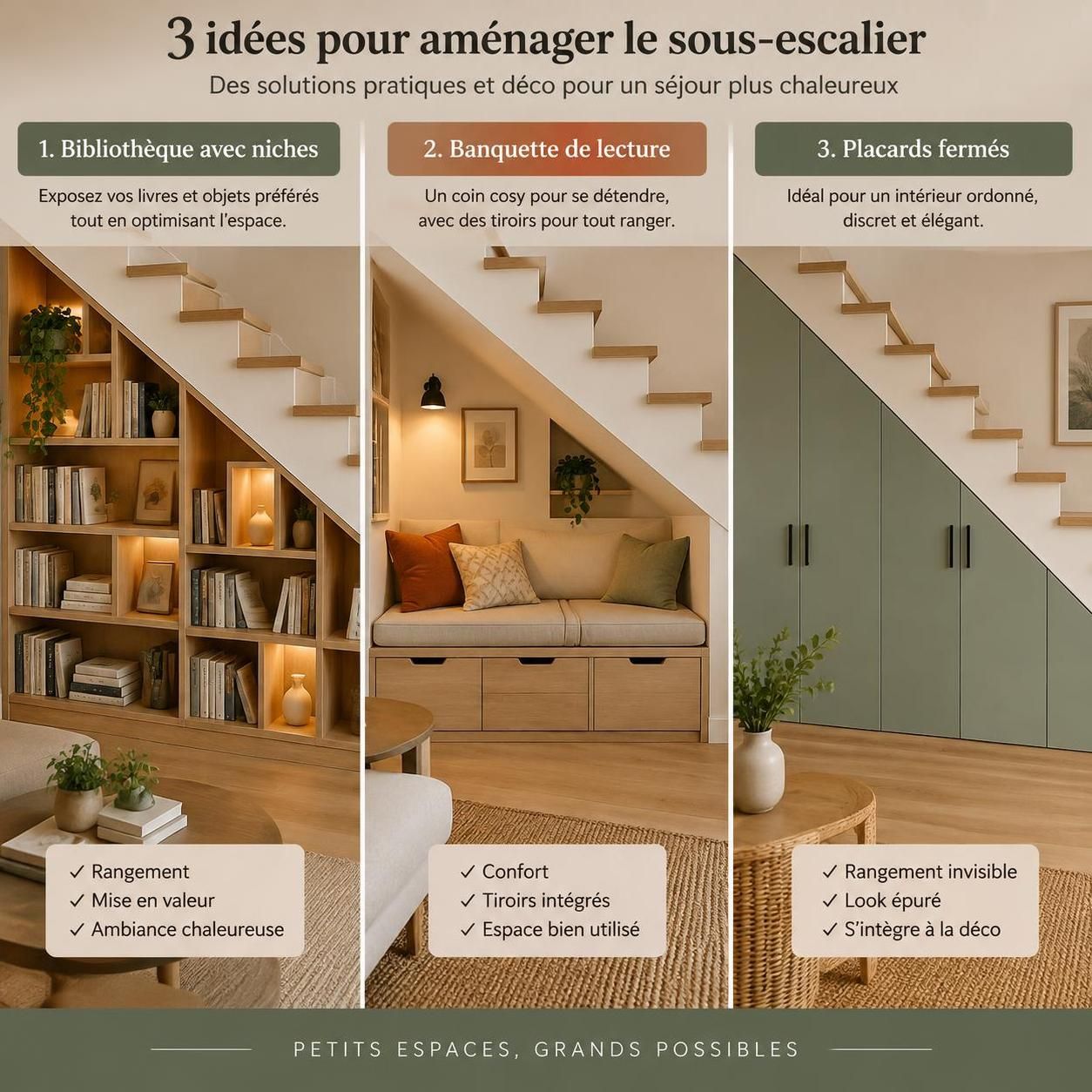 découvrez comment aménager l’espace sous l’escalier pour créer des rangements pratiques, optimiser chaque recoin et gagner de la place chez vous.