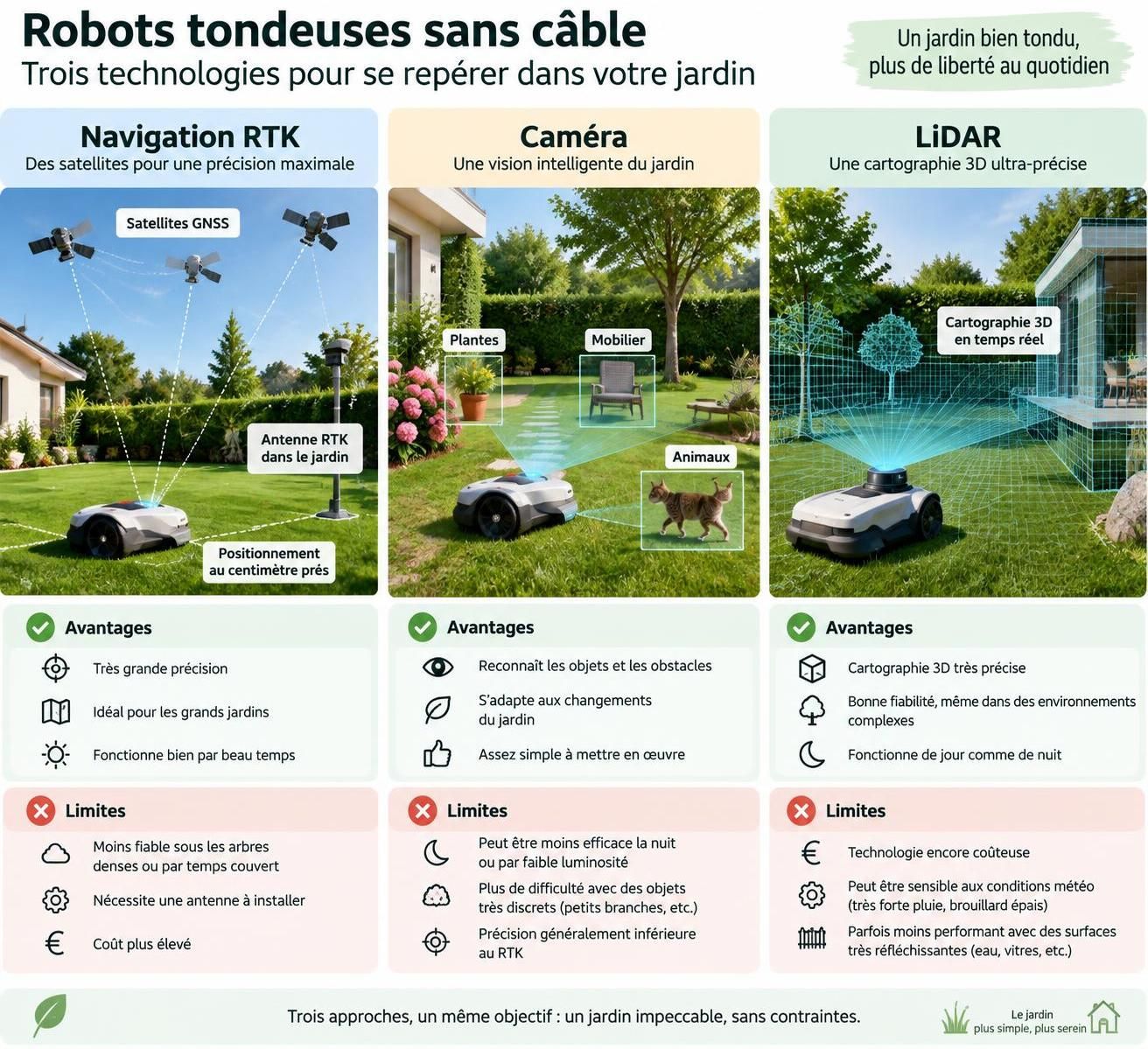 découvrez les meilleurs robots tondeuses sans fil périphérique, leurs technologies de navigation et les critères essentiels pour choisir le modèle adapté à votre jardin.